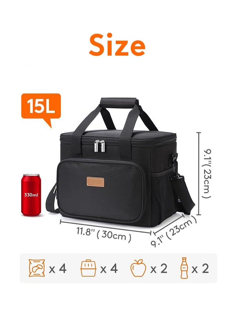 Large Lunch Bag Insulated Lunch Box Soft Cooler Cooling Tote for Adult Men Women, Black 24-Can (15L) - Image 5