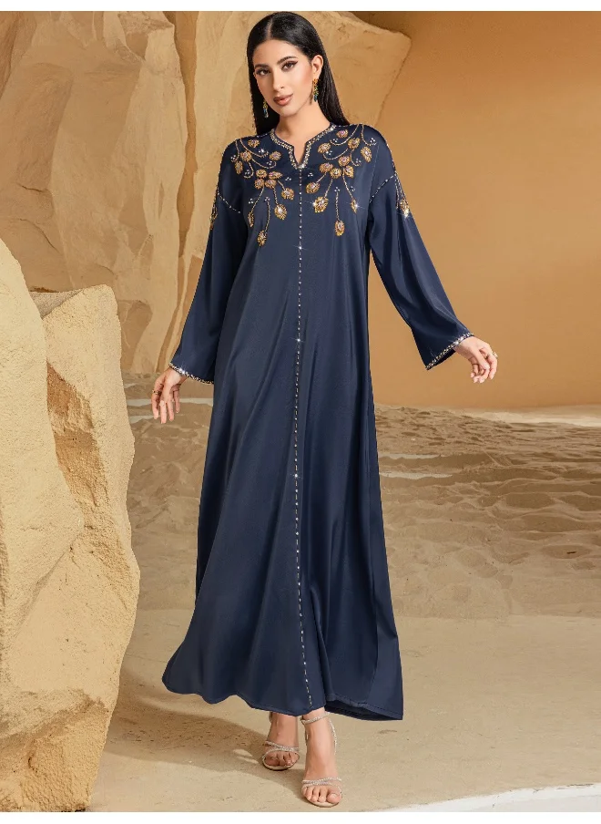 Madam Uniq BA4115 Dark Blue Handcrafted Embellished Saudi Arabian Dress