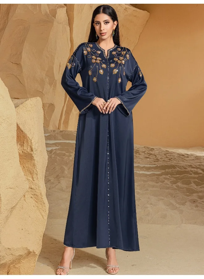 Madam Uniq BA4115 Dark Blue Handcrafted Embellished Saudi Arabian Dress