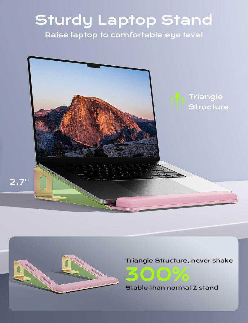 JCZT Laptop Stand for Desk, Aluminum Computer Riser with Wrist Rest Pad, Detachable Laptop Mount, Heavy Stable Laptops Holder for MacBook Air Pro, Dell, HP, 10 to 17 Inches Notebooks (Pink) - Image 3