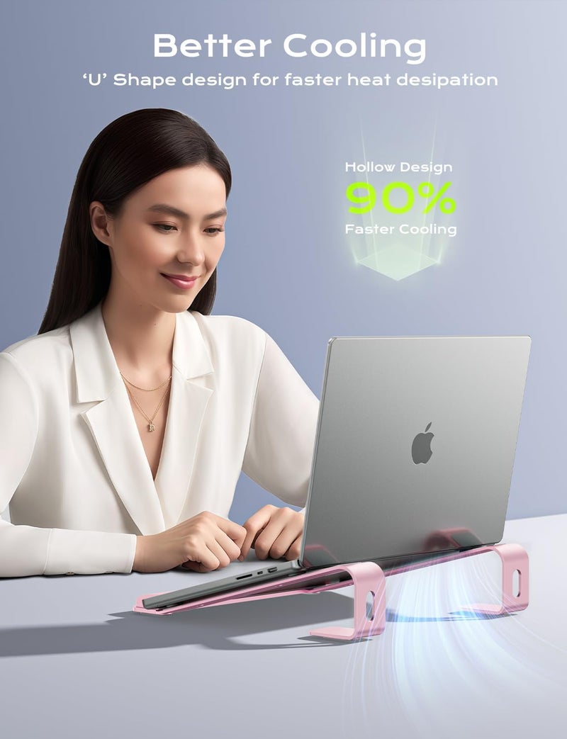 JCZT Laptop Stand for Desk, Aluminum Computer Riser with Wrist Rest Pad, Detachable Laptop Mount, Heavy Stable Laptops Holder for MacBook Air Pro, Dell, HP, 10 to 17 Inches Notebooks (Pink) - Image 4