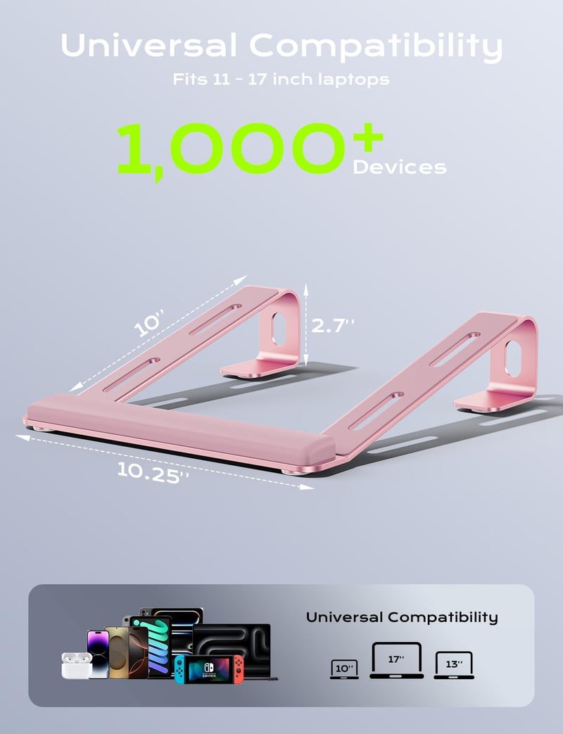 JCZT Laptop Stand for Desk, Aluminum Computer Riser with Wrist Rest Pad, Detachable Laptop Mount, Heavy Stable Laptops Holder for MacBook Air Pro, Dell, HP, 10 to 17 Inches Notebooks (Pink) - Image 5