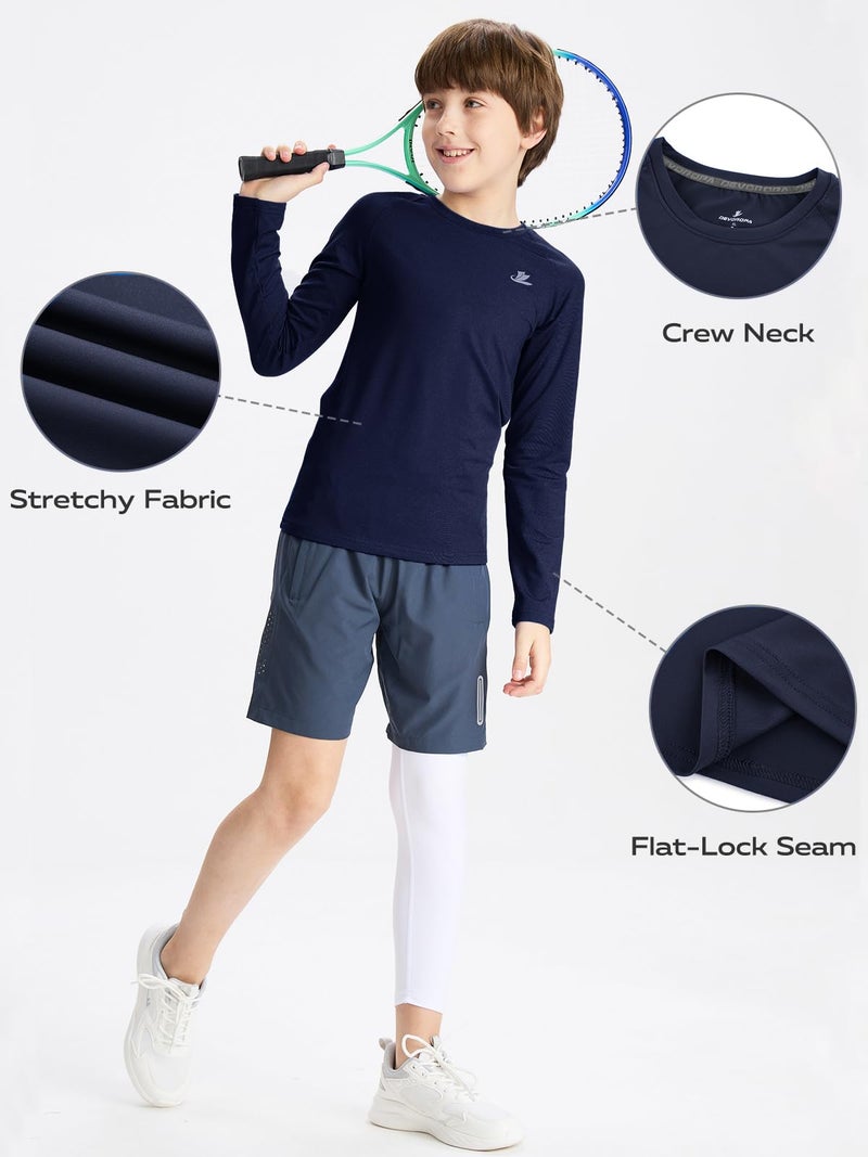 DEVOROPA Youth Boys Compression Shirt Long Sleeve Football Baseball Undershirt Quick Dry Sports Baselayer Navy L - Image 5