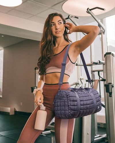 FODOKO Quilted Duffel Bag for Women, Puffer Gym Duffle Bag with Shoe Compartment Lightweight Large Crossbody Sport Bag Travel Tote Mistviolet - Image 2