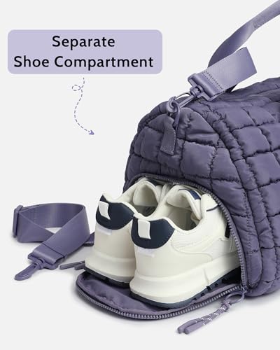FODOKO Quilted Duffel Bag for Women, Puffer Gym Duffle Bag with Shoe Compartment Lightweight Large Crossbody Sport Bag Travel Tote Mistviolet - Image 5
