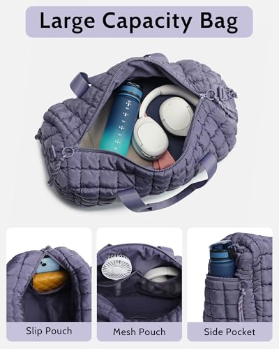 FODOKO Quilted Duffel Bag for Women, Puffer Gym Duffle Bag with Shoe Compartment Lightweight Large Crossbody Sport Bag Travel Tote Mistviolet - Image 4