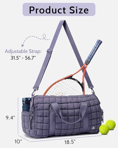FODOKO Quilted Duffel Bag for Women, Puffer Gym Duffle Bag with Shoe Compartment Lightweight Large Crossbody Sport Bag Travel Tote Mistviolet - Image 3