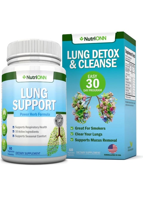 NutriONN Lung Cleanse - Powerful Lung Detox Program - 100% Vegetable Based - Great for Smokers - Supports Respiratory Health - Helps Reduce The Production of Mucus - Promotes Comfortable Breathing