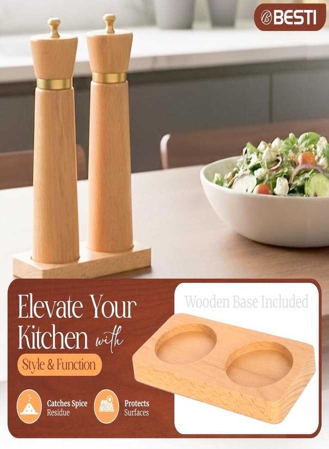 Besti Wooden Salt and Pepper Grinder Set with Tray - 7-inch Manual Grinders for Himalayan Salt, Pepper, Chili, Seasonings - Reusable Pepper & Salt Mill - Elegant Kitchen & Dining Table Gift - Beech - Image 3