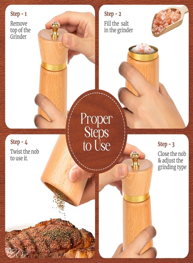 Besti Wooden Salt and Pepper Grinder Set with Tray - 7-inch Manual Grinders for Himalayan Salt, Pepper, Chili, Seasonings - Reusable Pepper & Salt Mill - Elegant Kitchen & Dining Table Gift - Beech - Image 5