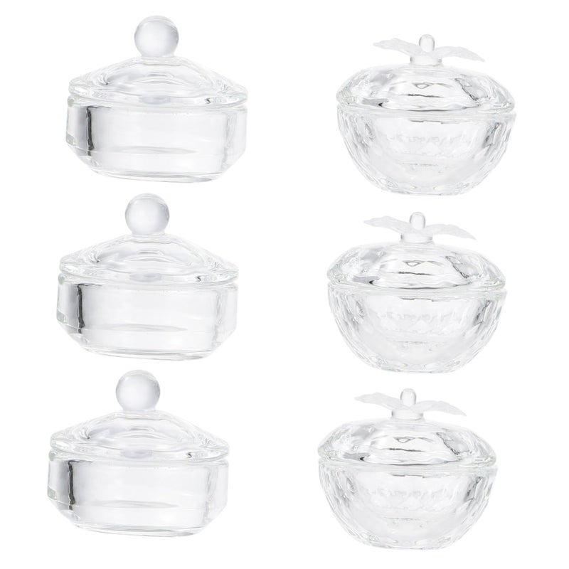 6Pcs Mini Crystal Glass Nail Art Cups with Lid High Borosilicate Glass Liquid Containers - Image 2