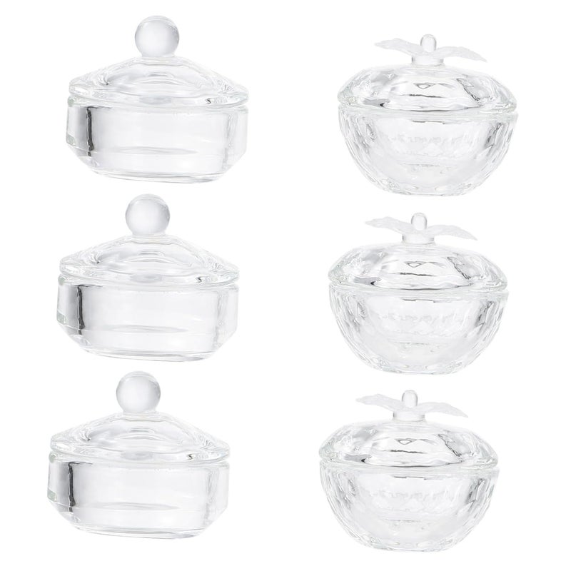 6Pcs Mini Crystal Glass Nail Art Cups with Lid High Borosilicate Glass Liquid Containers - Image 1
