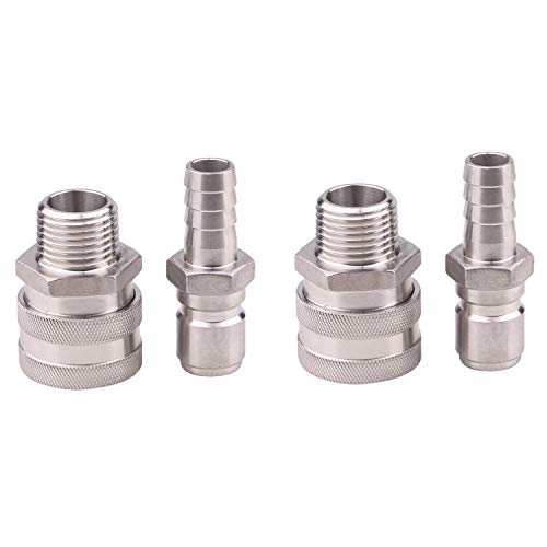 DERNORD Stainless Steel Quick Disconnect Set - Beer Brewing Connector Kit (Barb Male/MPT Female(Pack of 2)) - Image 1
