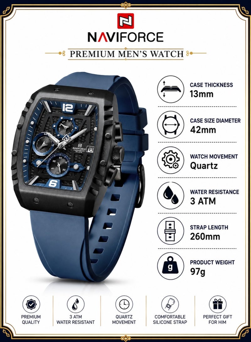 NAVIFORCE New Fumed Silica Band Analog Chronograph Wrist Watch For Men NF8025 B/BE/BE - Image 1