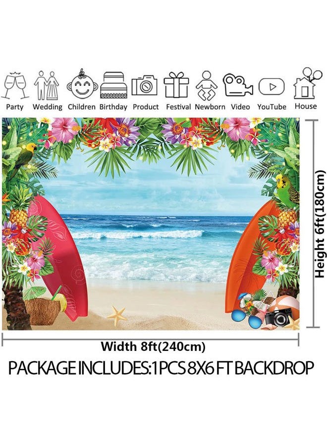 CGXINS - 8x6ft Summer Surfboard Luau Backdrop for Photography Hawaii Vacation Summer Beach Sea Photo Background Birthday Baby Shower Wedding Party Banner Decor - Image 1