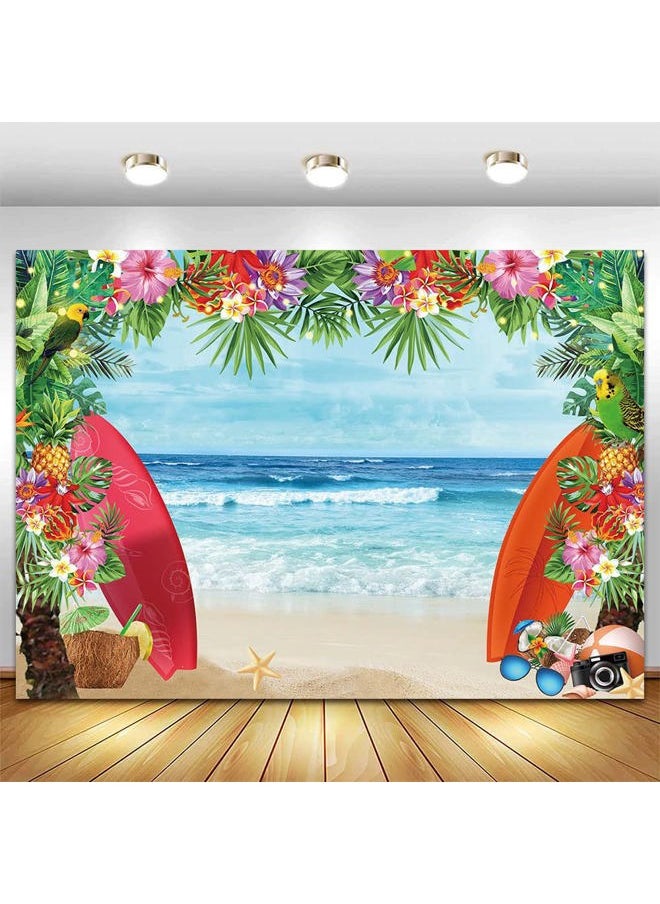 CGXINS - 8x6ft Summer Surfboard Luau Backdrop for Photography Hawaii Vacation Summer Beach Sea Photo Background Birthday Baby Shower Wedding Party Banner Decor - Image 1