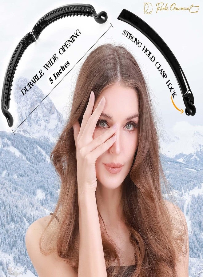 آر سي روشي أورنامنت مجموعة مشابك شعر RC ROCHE مكونة من 6 قطع على شكل موزة، لتثبيت الشعر الخفيف والناعم على شكل ذيل حصان، مانعة للانزلاق، صغيرة الحجم، للنساء، ذات قبضة محكمة، لطيفة وقوية، لون أسود متوسط - Image 2