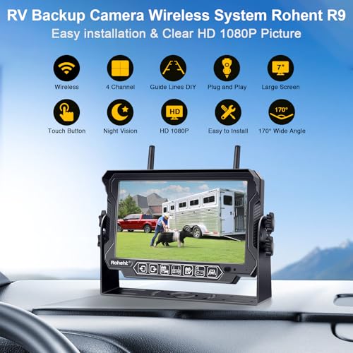 Rohent RV Backup Camera Wireless Strong Signal: HD 1080P 7'' Touch Key Recording Monitor Rear View System for Trailers/Trucks/5th Wheel 4 Channels Easy Setup Plug and Play for Furrion Pre-Wired Mount R9 - Image 3