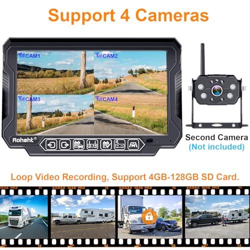 Rohent RV Backup Camera Wireless Strong Signal: HD 1080P 7'' Touch Key Recording Monitor Rear View System for Trailers/Trucks/5th Wheel 4 Channels Easy Setup Plug and Play for Furrion Pre-Wired Mount R9 - Image 5