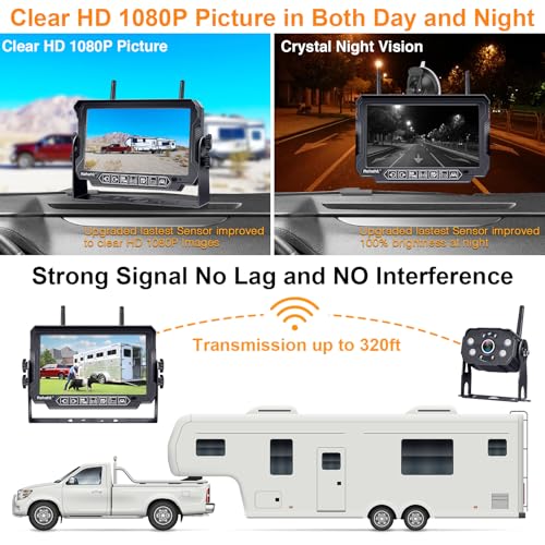 Rohent RV Backup Camera Wireless Strong Signal: HD 1080P 7'' Touch Key Recording Monitor Rear View System for Trailers/Trucks/5th Wheel 4 Channels Easy Setup Plug and Play for Furrion Pre-Wired Mount R9 - Image 4