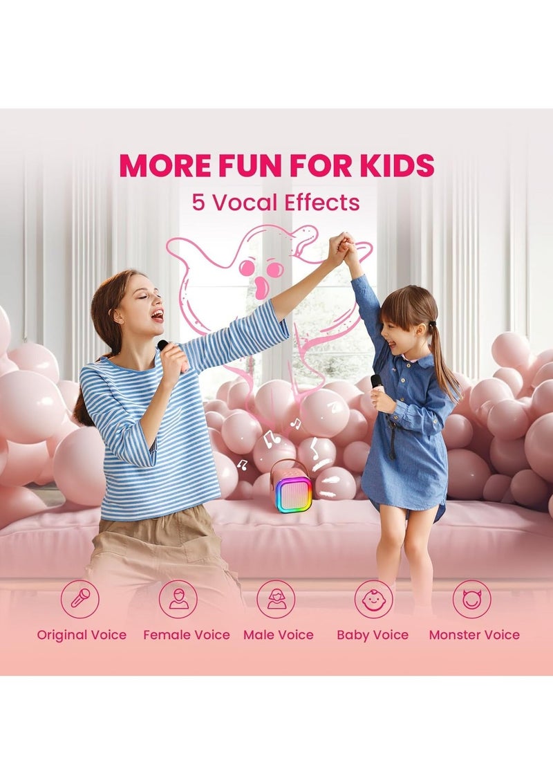 JAJEEK "New Mini Karaoke Machine for Kids & Adults – Portable Bluetooth Speaker with 2 Wireless Microphones, MP3 Music Player. Perfect Birthday Gift for Girls 3-12 Years Old, Ideal for Family Home Parties (Pink, 2 Mics)" - Image 2