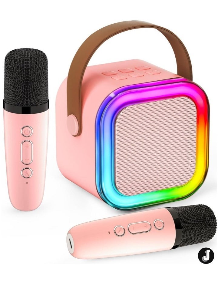 JAJEEK "New Mini Karaoke Machine for Kids & Adults – Portable Bluetooth Speaker with 2 Wireless Microphones, MP3 Music Player. Perfect Birthday Gift for Girls 3-12 Years Old, Ideal for Family Home Parties (Pink, 2 Mics)" - Image 1