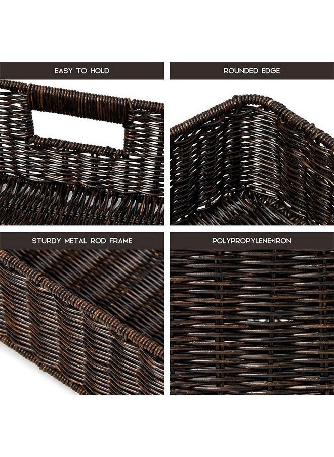 EZOWare Set Of 4 Decorative Woven Storage Tray Bins Resin Wicker Tray Drawer Organizer Basket Containers For Baby Nursery Room 2 Sizes Dark Brown  - Image 4
