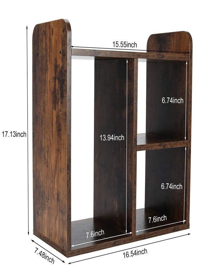 PAG Desktop Small Shelf, Wooden Bookcase, Small, Desk Organiser and Accessories, Display Rack, for Office, School and Home, Antique Brown - Image 3