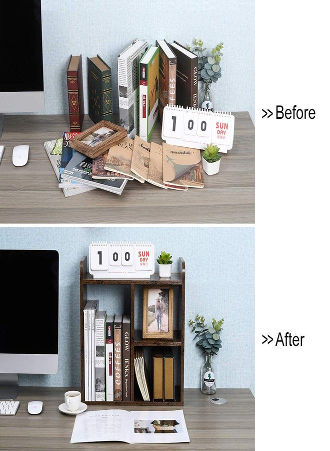 PAG Desktop Small Shelf, Wooden Bookcase, Small, Desk Organiser and Accessories, Display Rack, for Office, School and Home, Antique Brown - Image 4