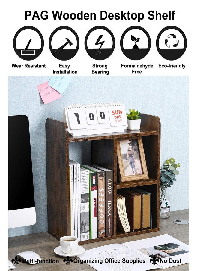 PAG Desktop Small Shelf, Wooden Bookcase, Small, Desk Organiser and Accessories, Display Rack, for Office, School and Home, Antique Brown - Image 5
