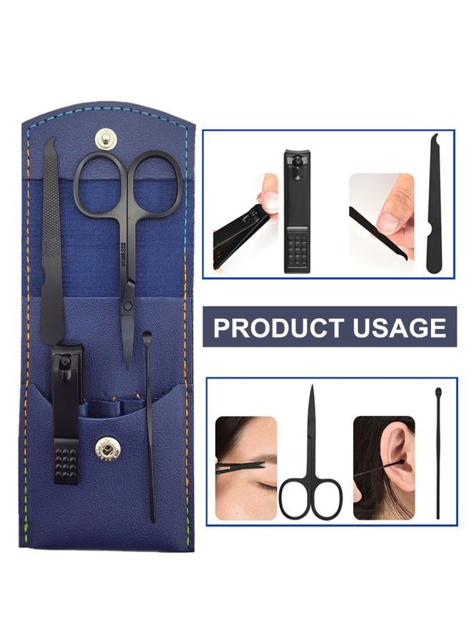 SHICEN Manicure Set, Professional Men/Women Nail Clippers Kit 4PCS， Stainless Steel Nail Cutter Care Tools Professional Grooming Kits, PU Leather Travel Case(black) - Image 3