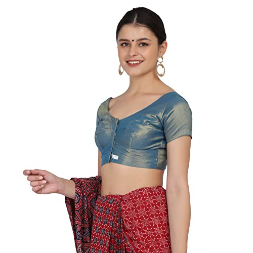 JISB Women's Poly Cotton Short Sleeve Blouse (NNB190_Blue_48) - Image 3