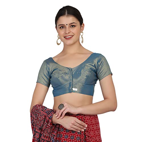 JISB Women's Poly Cotton Short Sleeve Blouse (NNB190_Blue_48) - Image 2