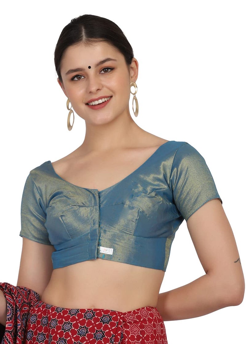JISB Women's Poly Cotton Short Sleeve Blouse (NNB190_Blue_48) - Image 1