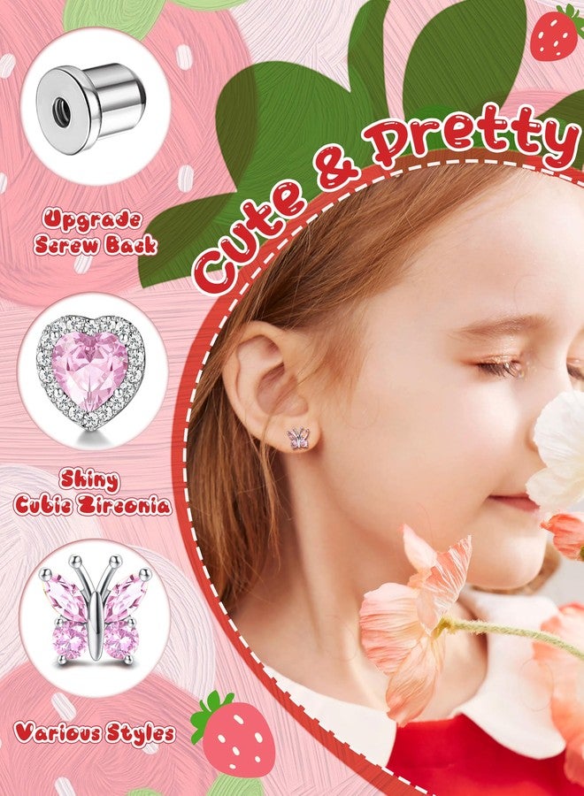 THUNARAZ Hypoallergenic Screw Back Earrings for Girls Women Surgical Stainless Steel Stud Earrings for Sensitive Ears Cute Butterfly Flower Heart CZ Screwback Earring Kid Toddler Girls Jewelry Gift 10 - Image 3