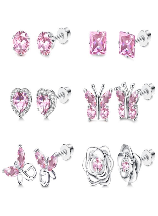 THUNARAZ Hypoallergenic Screw Back Earrings for Girls Women Surgical Stainless Steel Stud Earrings for Sensitive Ears Cute Butterfly Flower Heart CZ Screwback Earring Kid Toddler Girls Jewelry Gift 10 - Image 1