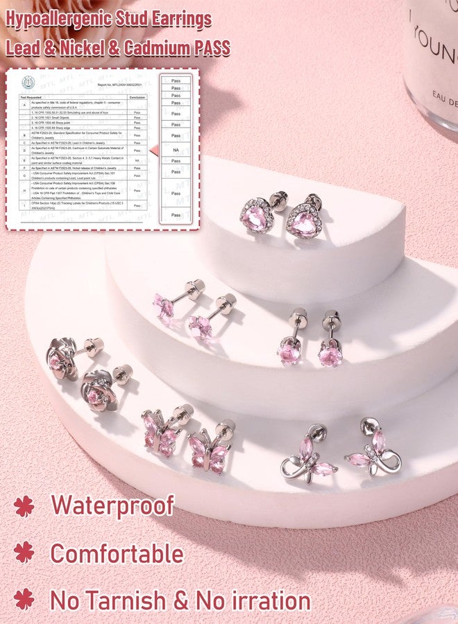 THUNARAZ Hypoallergenic Screw Back Earrings for Girls Women Surgical Stainless Steel Stud Earrings for Sensitive Ears Cute Butterfly Flower Heart CZ Screwback Earring Kid Toddler Girls Jewelry Gift 10 - Image 5