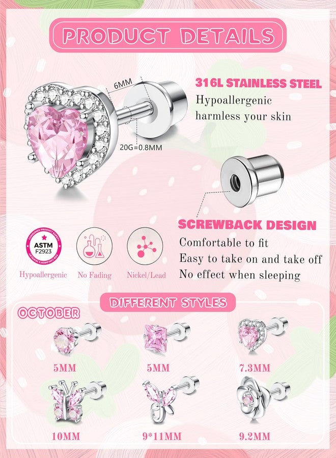 THUNARAZ Hypoallergenic Screw Back Earrings for Girls Women Surgical Stainless Steel Stud Earrings for Sensitive Ears Cute Butterfly Flower Heart CZ Screwback Earring Kid Toddler Girls Jewelry Gift 10 - Image 2