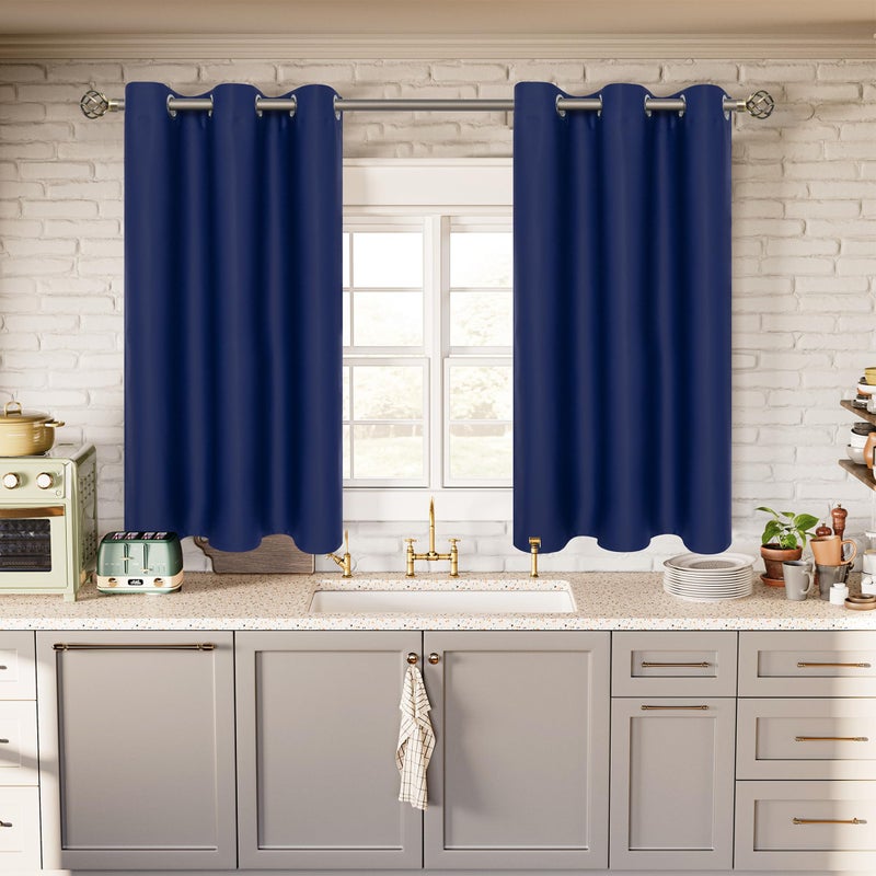 BGment Kitchen Curtains for Small Windows, 45 inch Curtains 2 Panels Set Blackout Room Darkening Thermal Insulated Short Drapes, 38 x 45 Inch, Navy Blue - Image 2