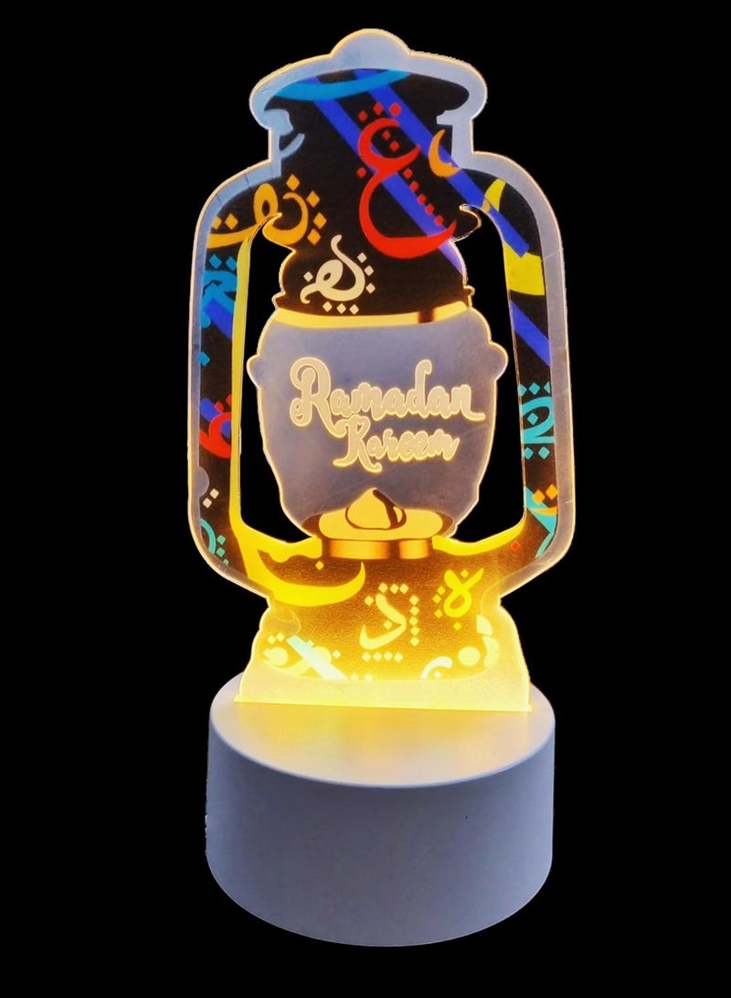 Ramadan Kareem 3D LED Decorative Lantern Night Light, Islamic Arabic Design, Warm White Illumination- USB Powered, Ramadan Tabletop Lamp - Image 1