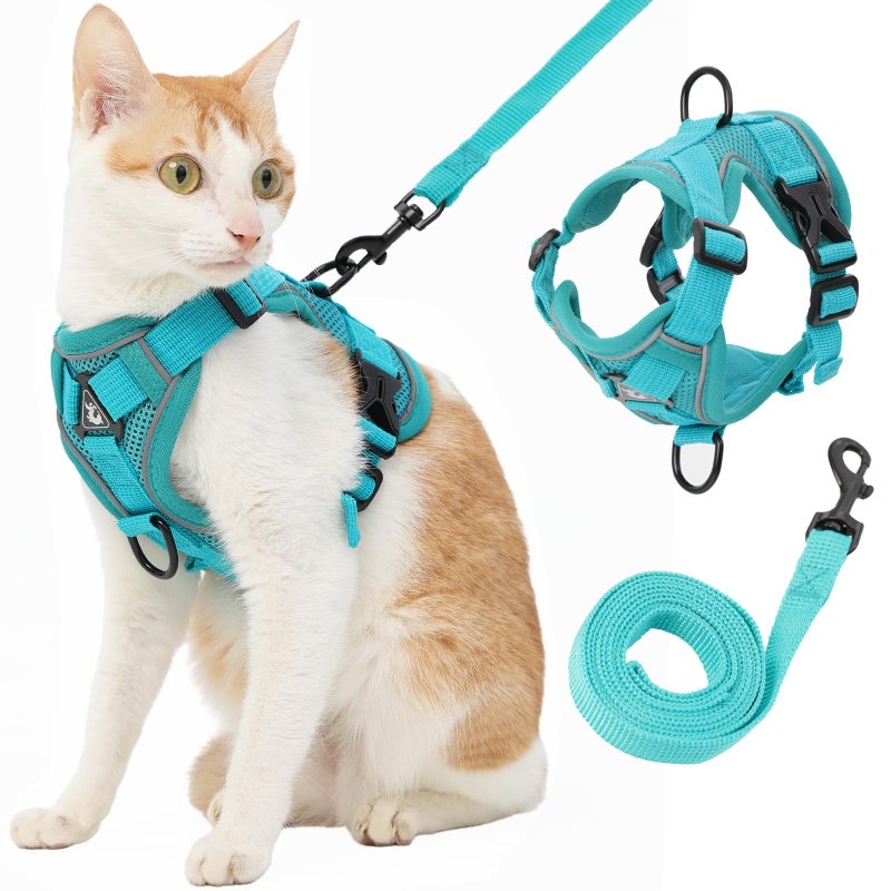 Kodervo Cat Harness and Leash, Reflective Cat Harness Escape Proof for Walking, Adjustable Kitten Harness and Leash Set, 4 Buckles Easy Control Breathable Cat Vest Harness for All Types of Cats - Image 1