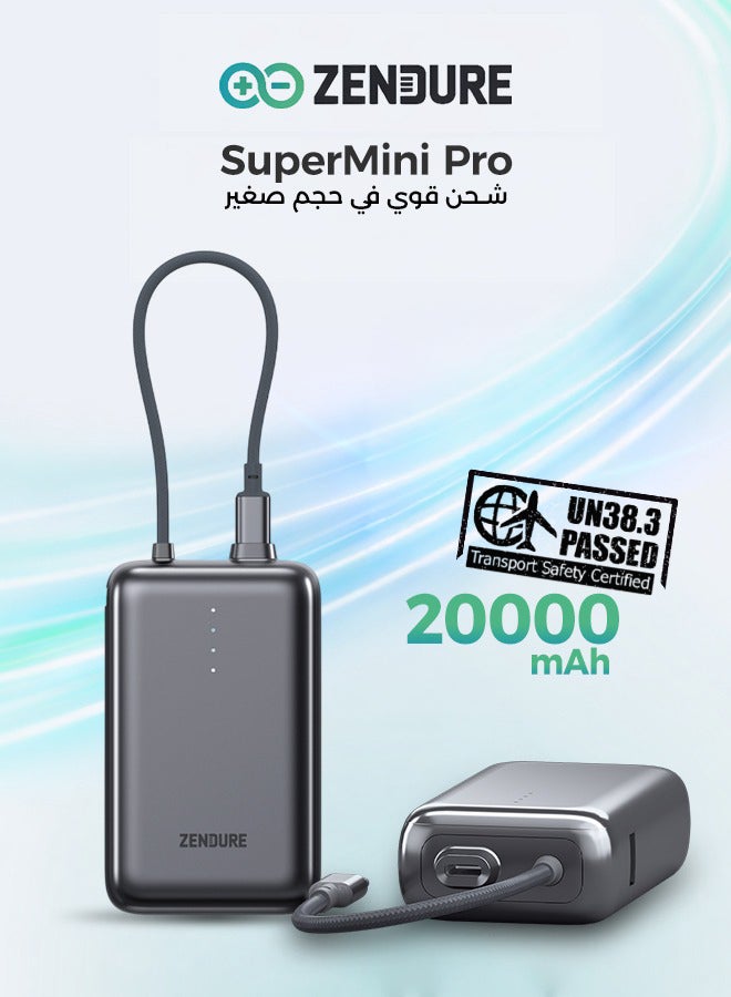 ZENDURE 20000 mAh 20000mAh SuperMini Pro Power Bank | 30W Portable Charger | Built-in Durable Cable | Fast Charging for iPhone & Android | Compact Travel Charger Grey - Image 1