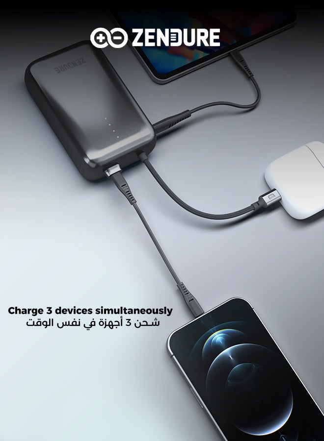 ZENDURE 20000 mAh 20000mAh SuperMini Pro Power Bank | 30W Portable Charger | Built-in Durable Cable | Fast Charging for iPhone & Android | Compact Travel Charger Grey - Image 2