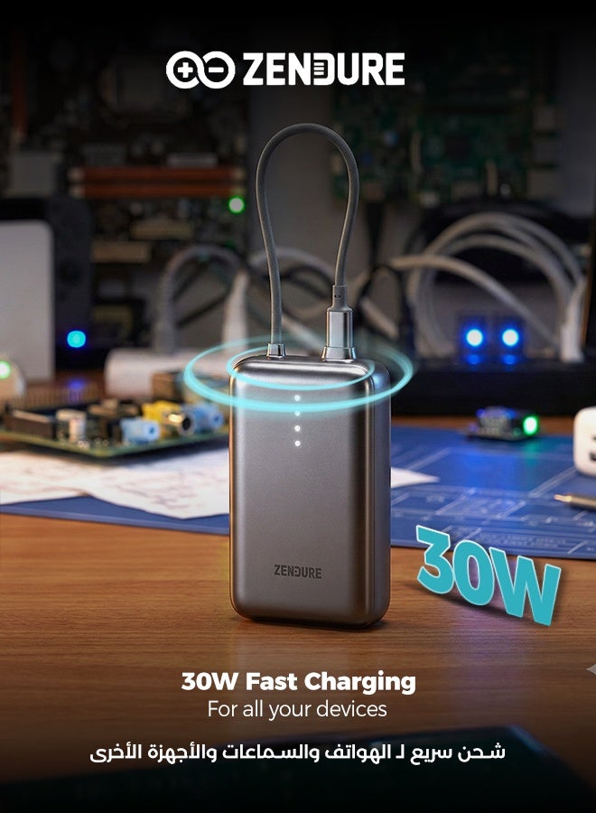 ZENDURE 20000 mAh 20000mAh SuperMini Pro Power Bank | 30W Portable Charger | Built-in Durable Cable | Fast Charging for iPhone & Android | Compact Travel Charger Grey - Image 4