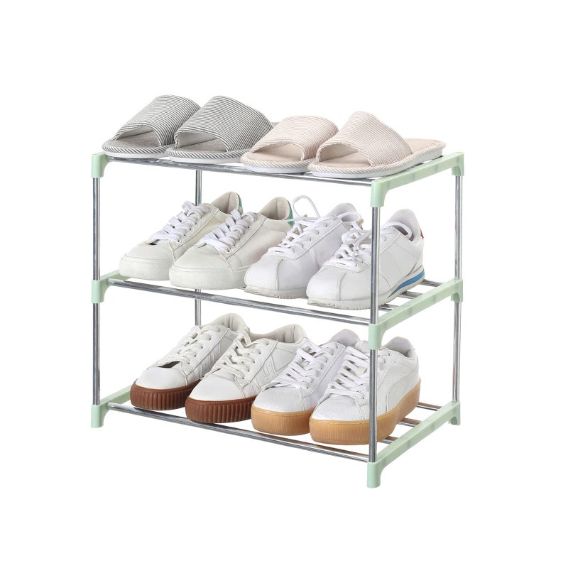 Jucaifu Stackable Small Shoe Rack, Entryway, Hallway and Closet Space Saving Storage and Organization (3-Tier, Green) - Image 1