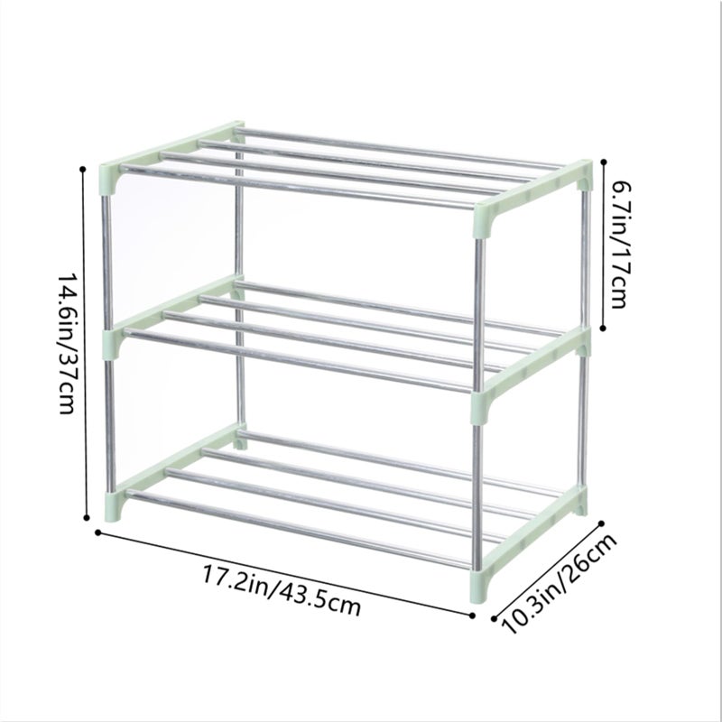 Jucaifu Stackable Small Shoe Rack, Entryway, Hallway and Closet Space Saving Storage and Organization (3-Tier, Green) - Image 4