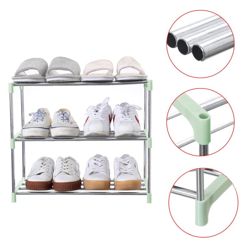 Jucaifu Stackable Small Shoe Rack, Entryway, Hallway and Closet Space Saving Storage and Organization (3-Tier, Green) - Image 3