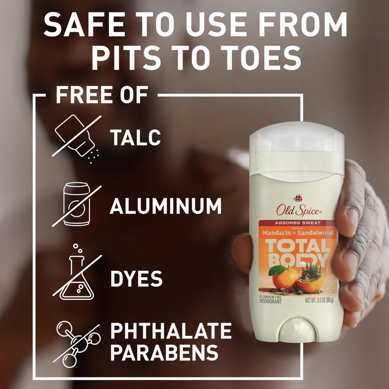 Old Spice مزيل عرق أولد سبايس للجسم بالكامل للرجال، خالي من الألمنيوم، برائحة اليوسفي + خشب الصندل، حماية من الروائح على مدار 24/7، انتعاش على مدار 24/7، مختبر من قبل أطباء الجلد، لطيف على البشرة، آمن للاستخدام في جميع الأنحاء، 3.0 أونصة - Image 4