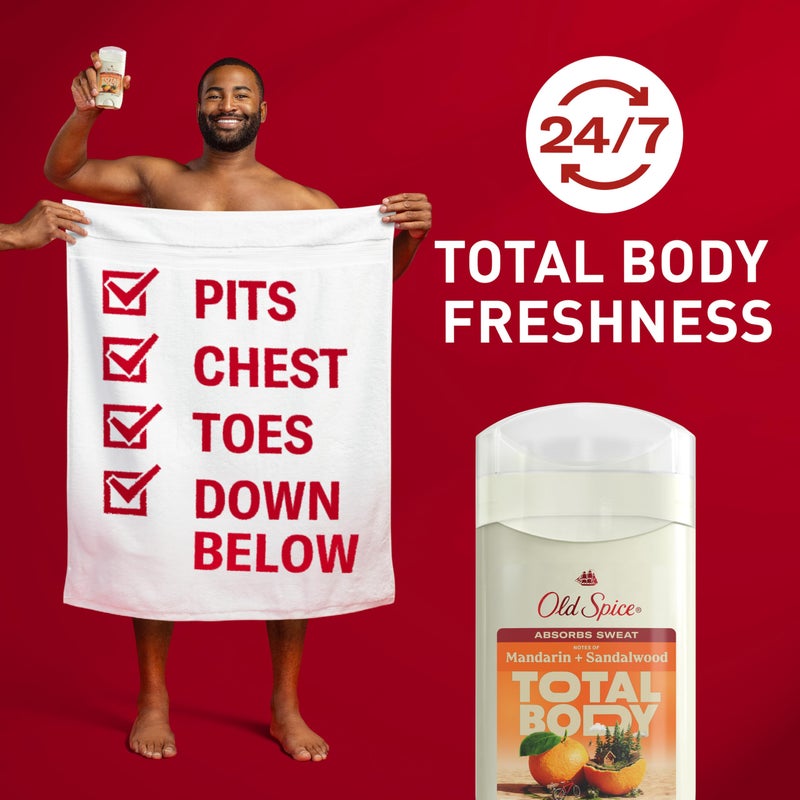 Old Spice مزيل عرق أولد سبايس للجسم بالكامل للرجال، خالي من الألمنيوم، برائحة اليوسفي + خشب الصندل، حماية من الروائح على مدار 24/7، انتعاش على مدار 24/7، مختبر من قبل أطباء الجلد، لطيف على البشرة، آمن للاستخدام في جميع الأنحاء، 3.0 أونصة - Image 2