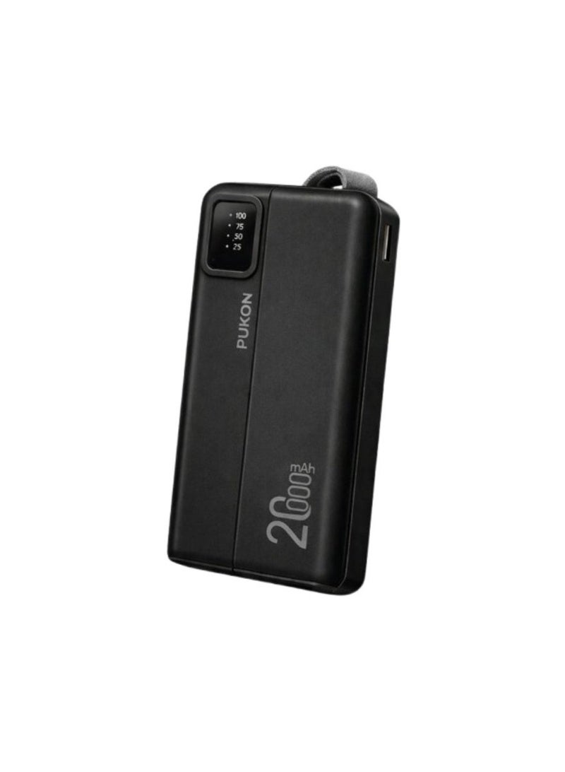 PUKON 20000mAh Power Bank With Built-In Lightning Type-C & Micro USB Cables Fast Charging Portable Battery Pack With LED Display & Carry Strap Black 1 Year Warranty - Image 4